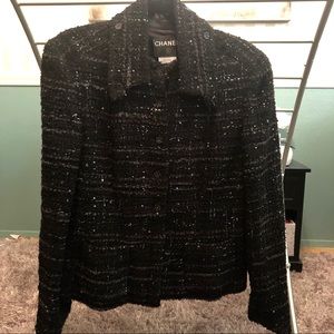 Chanel Black Metallic Embellished Tweed Jacket